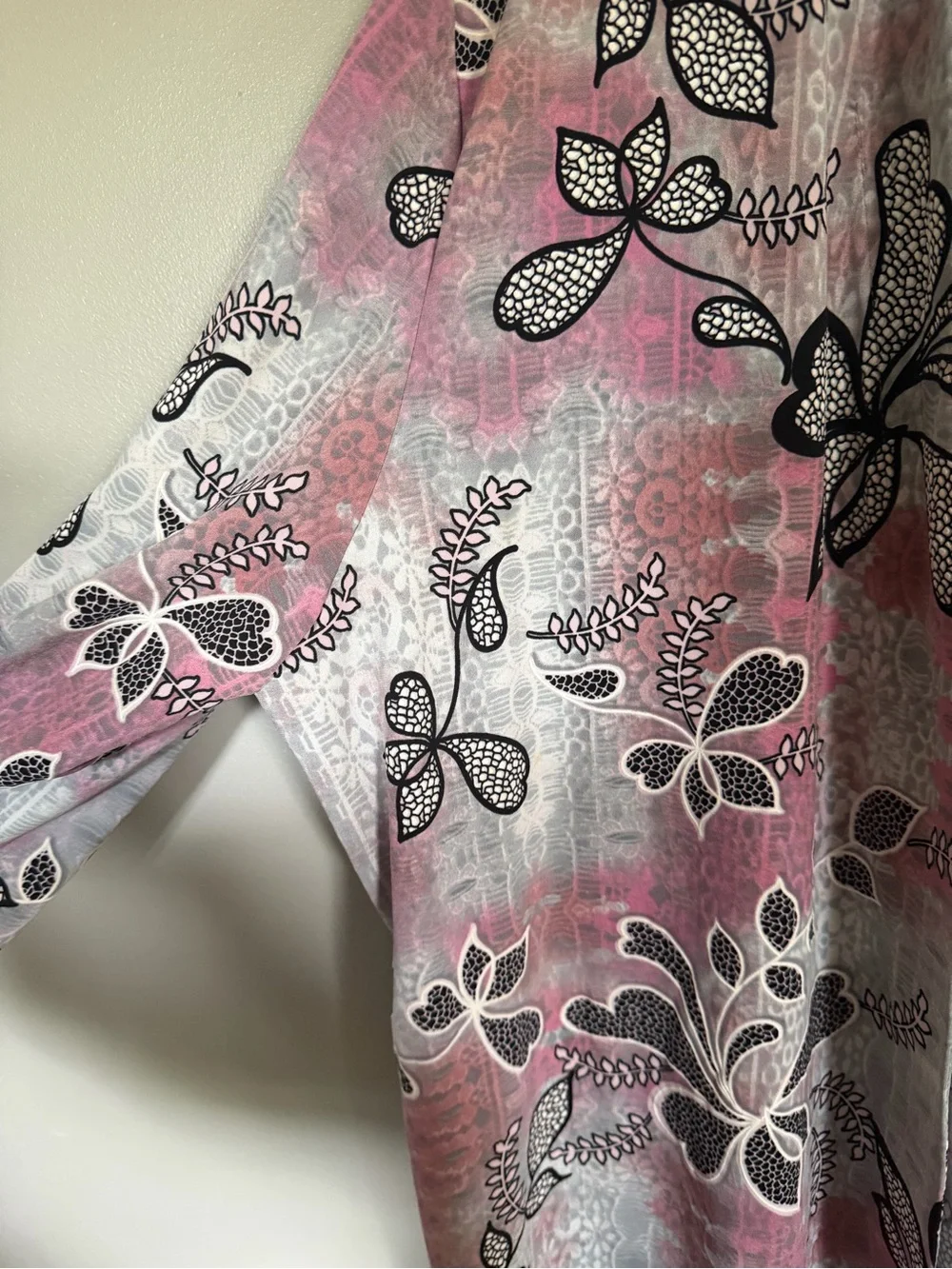Southern Lady Pink Gray Floral Open Cardigan